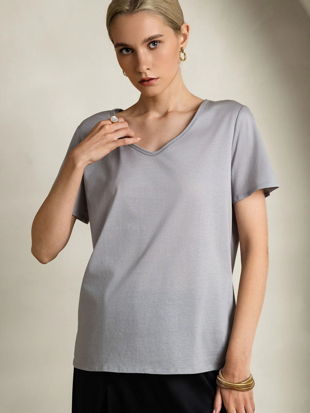 Clearance - Silk Blend V-neck Women's T-Shirt - Image 32