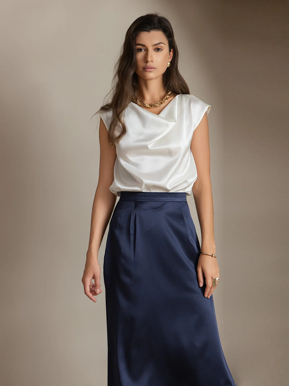 19Momme Silk Cap Sleeve Cowl Neck Women's Top - Image 13