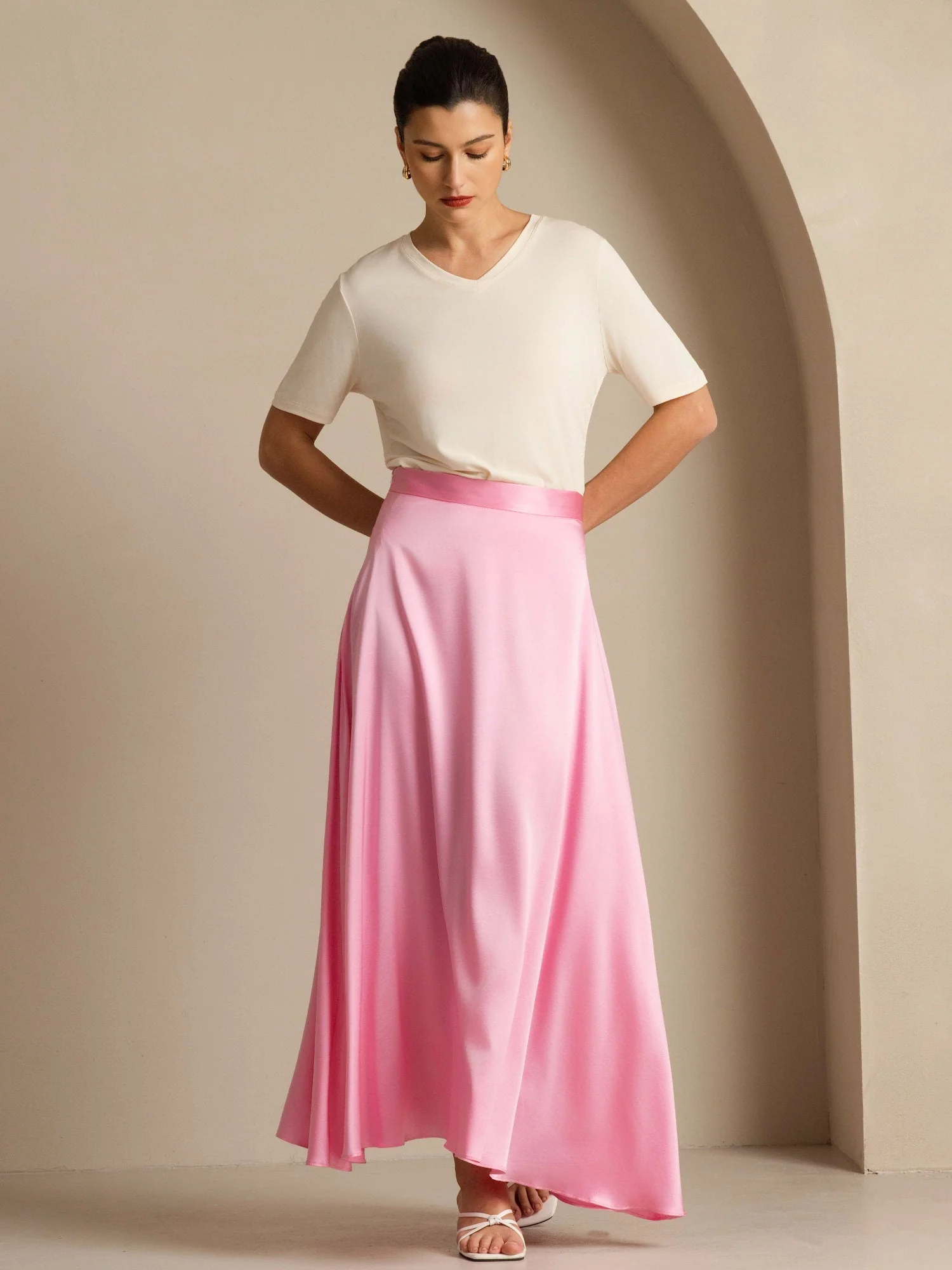 Clearance - 19Momme Silk A Line Maxi Skirt with Lining - Image 15