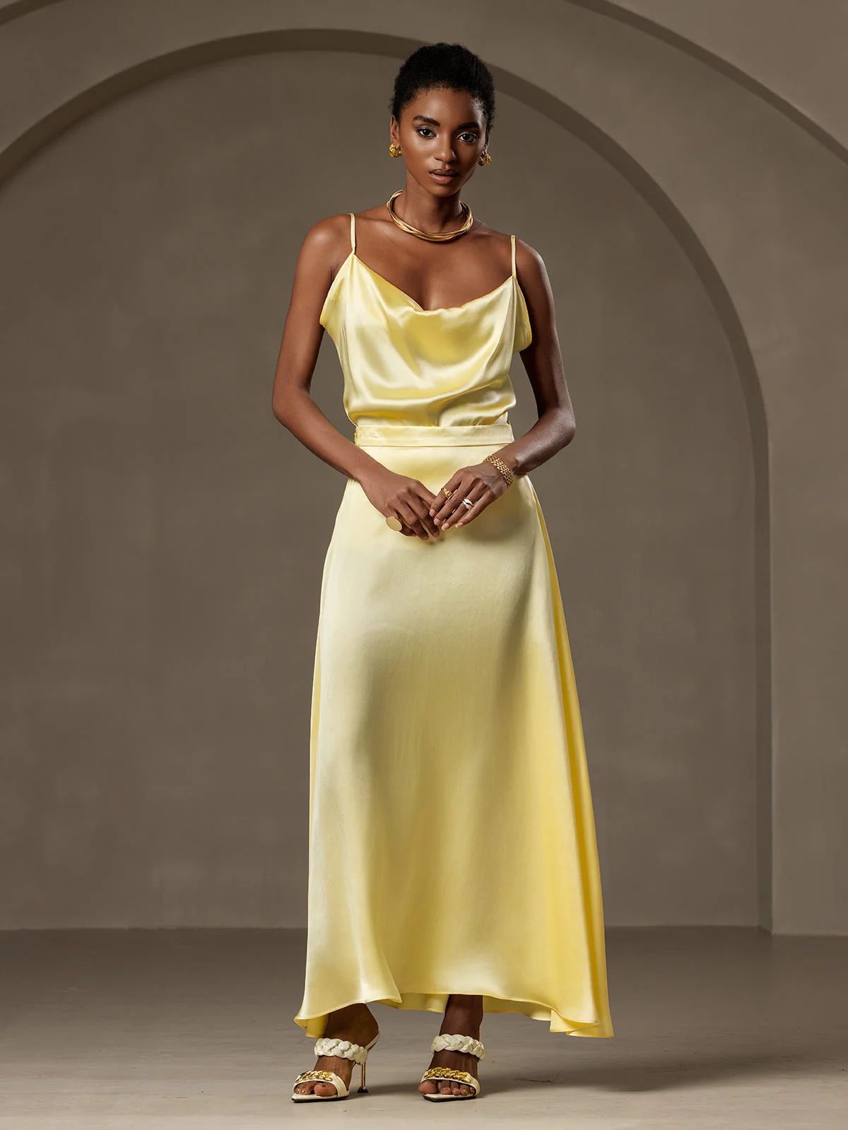 Clearance - 19Momme Silk A Line Maxi Skirt with Lining - Image 3