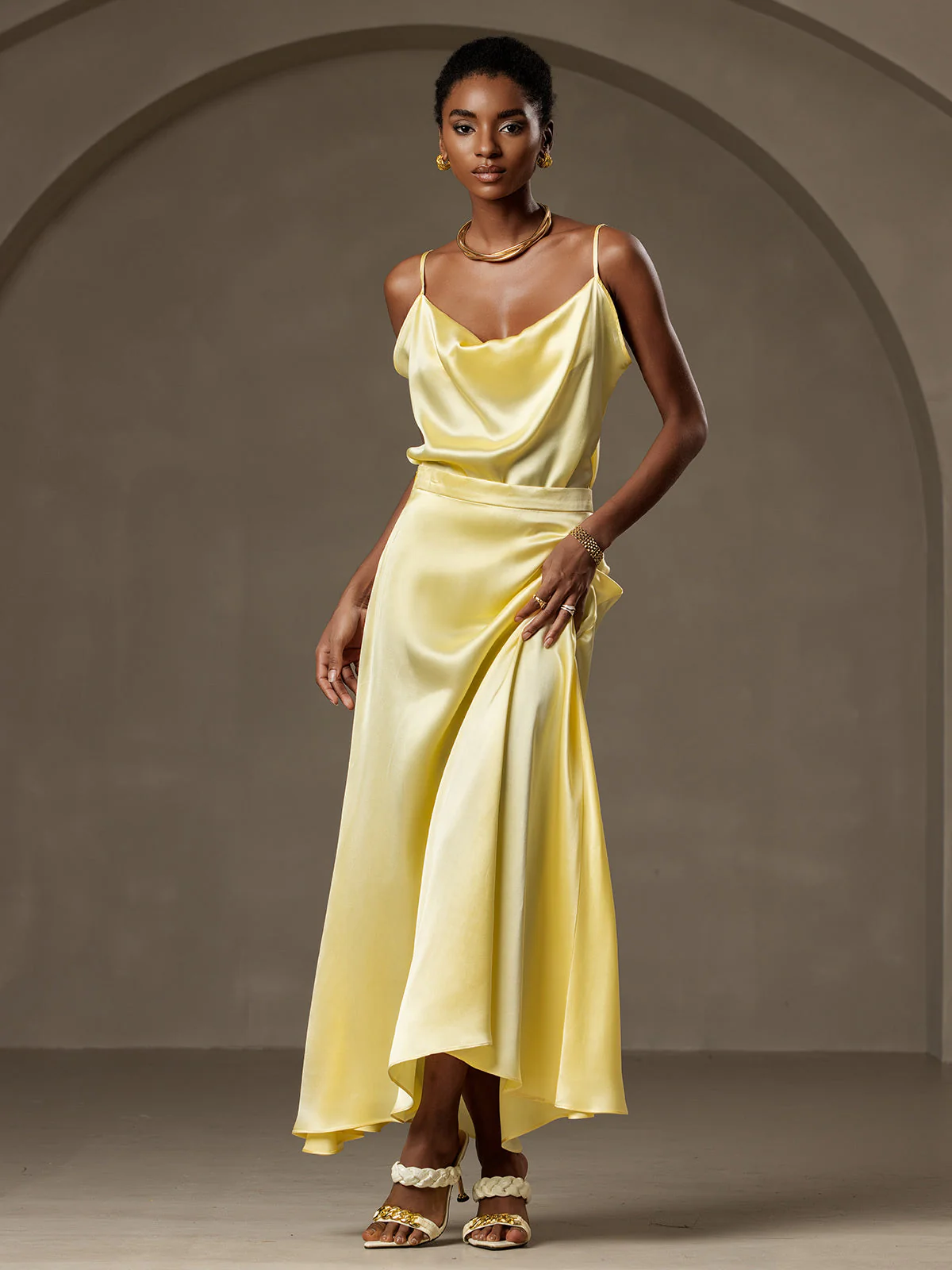 Clearance - 19Momme Silk A Line Maxi Skirt with Lining - Image 5