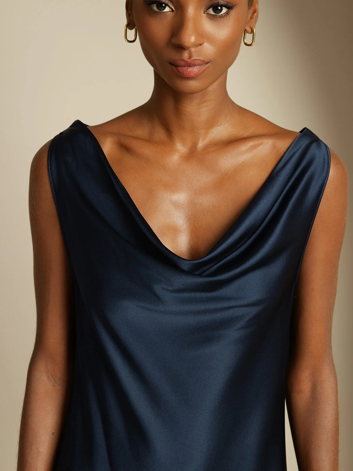 19Momme Silk Sleeveless Cowl Neck Knee Elegant Dress - Image 3