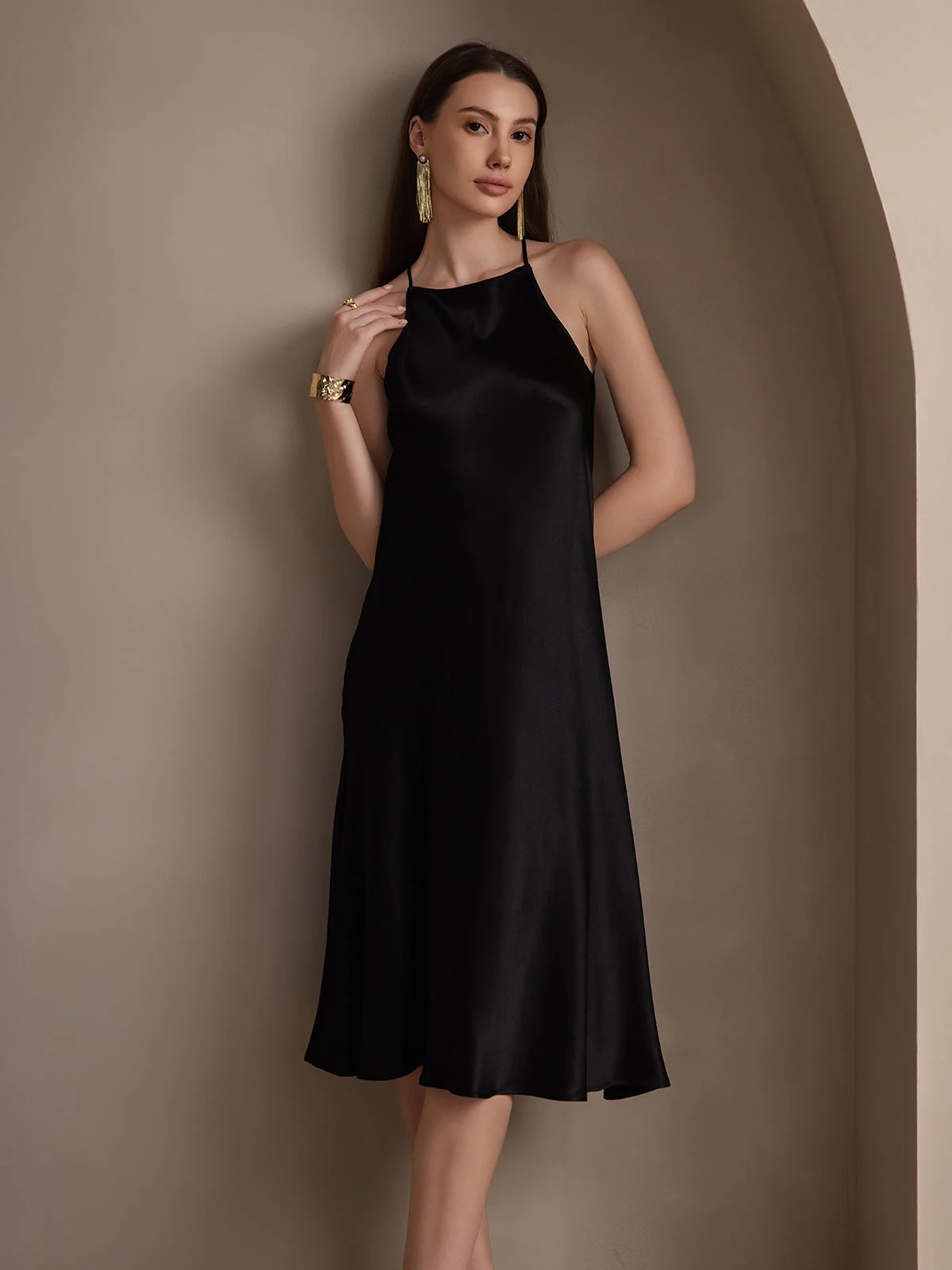 Clearance - 19Momme Silk Spaghetti straps Maxi Dress - Image 14