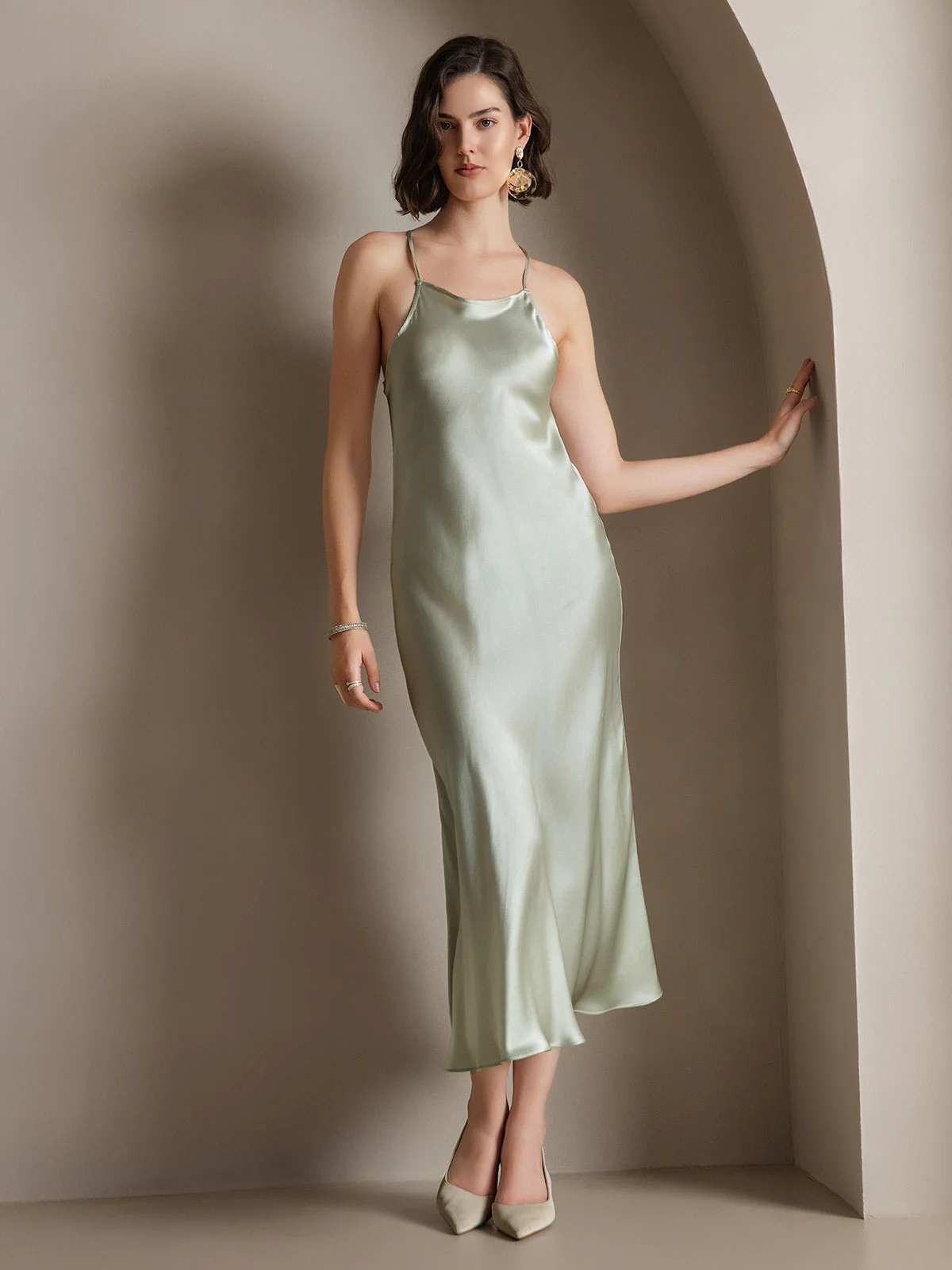 Clearance - 19Momme Silk Spaghetti straps Maxi Dress - Image 15