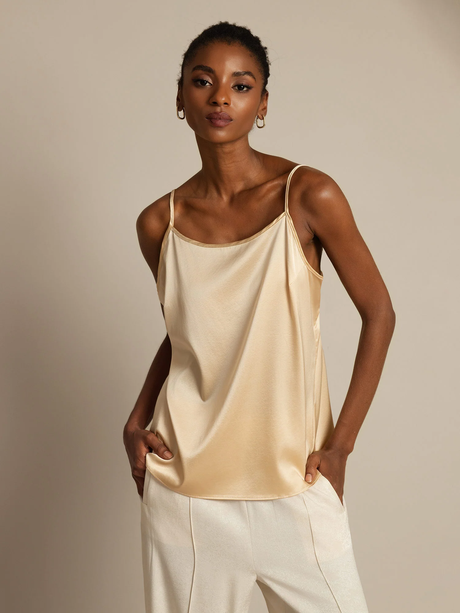 19Momme Silk Spaghetti Strap Round Neck Camisoles - Image 31