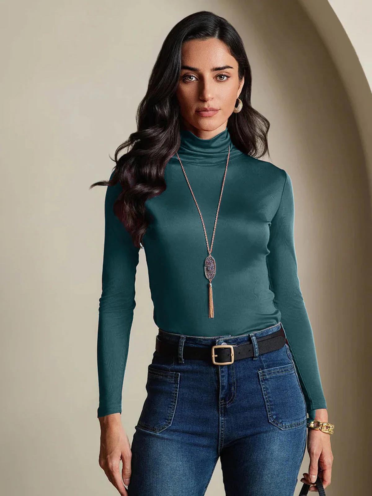 Silk Long Sleeve High Neck Women's Top - Image 18