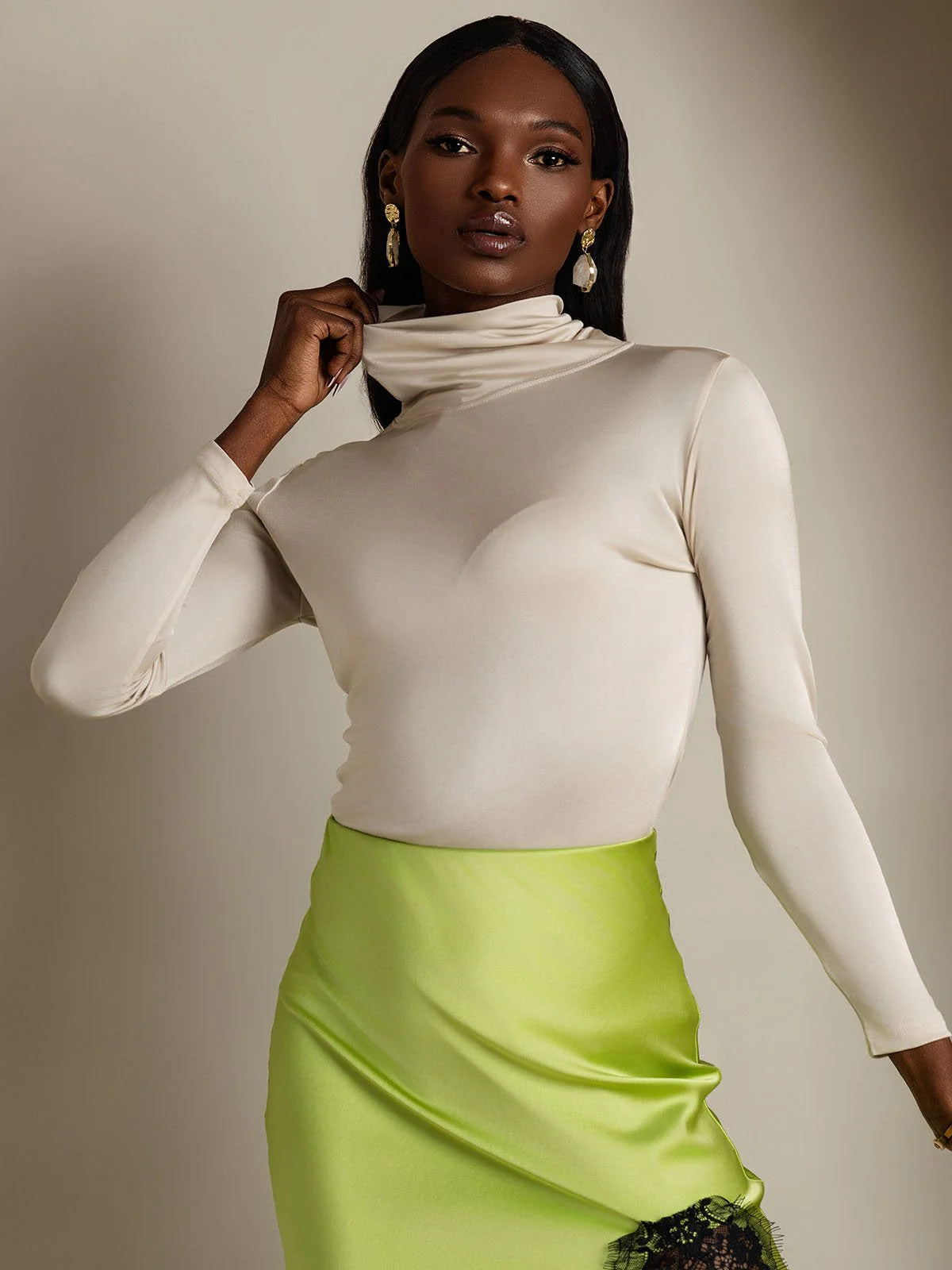 Silk Long Sleeve High Neck Women's Top - Image 34