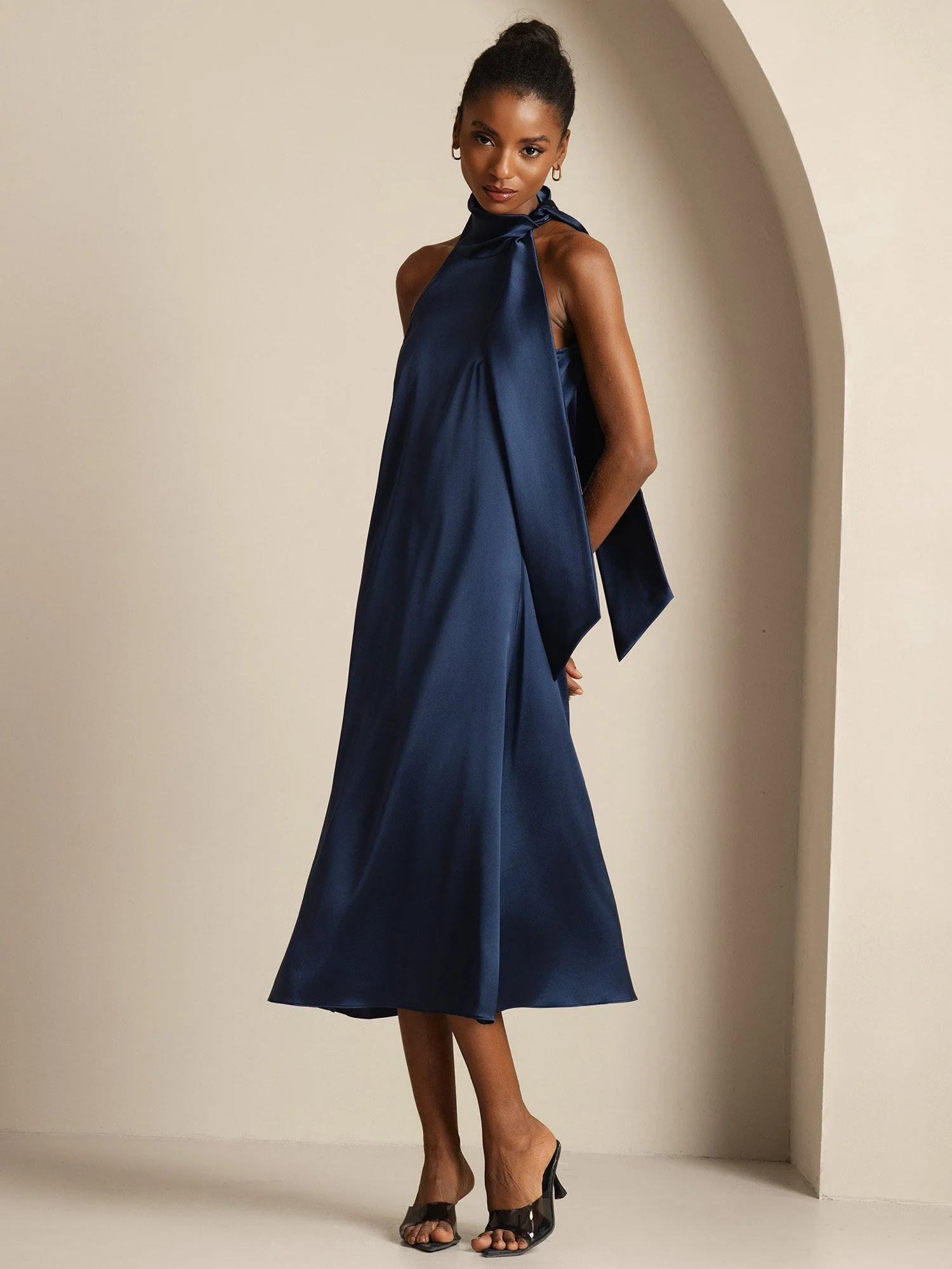 19Momme Silk Sleeveless Tie Neck Midi Dress - Image 3