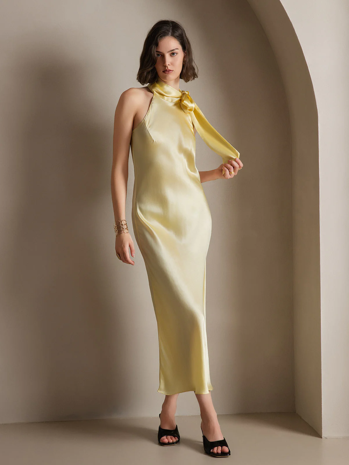 19Momme Silk Sleeveless Tie Neck Midi Dress - Image 38