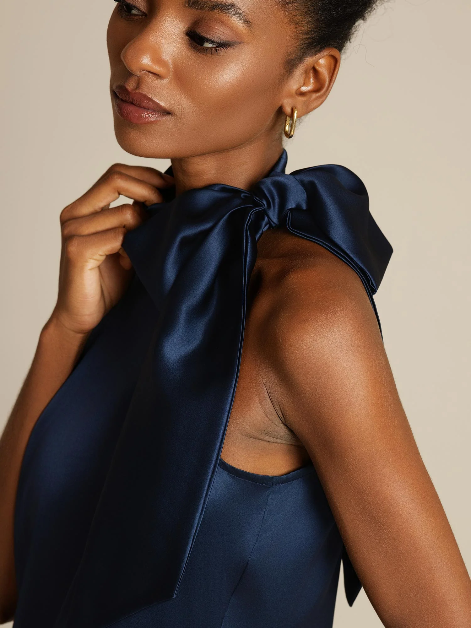 19Momme Silk Sleeveless Tie Neck Midi Dress - Image 4