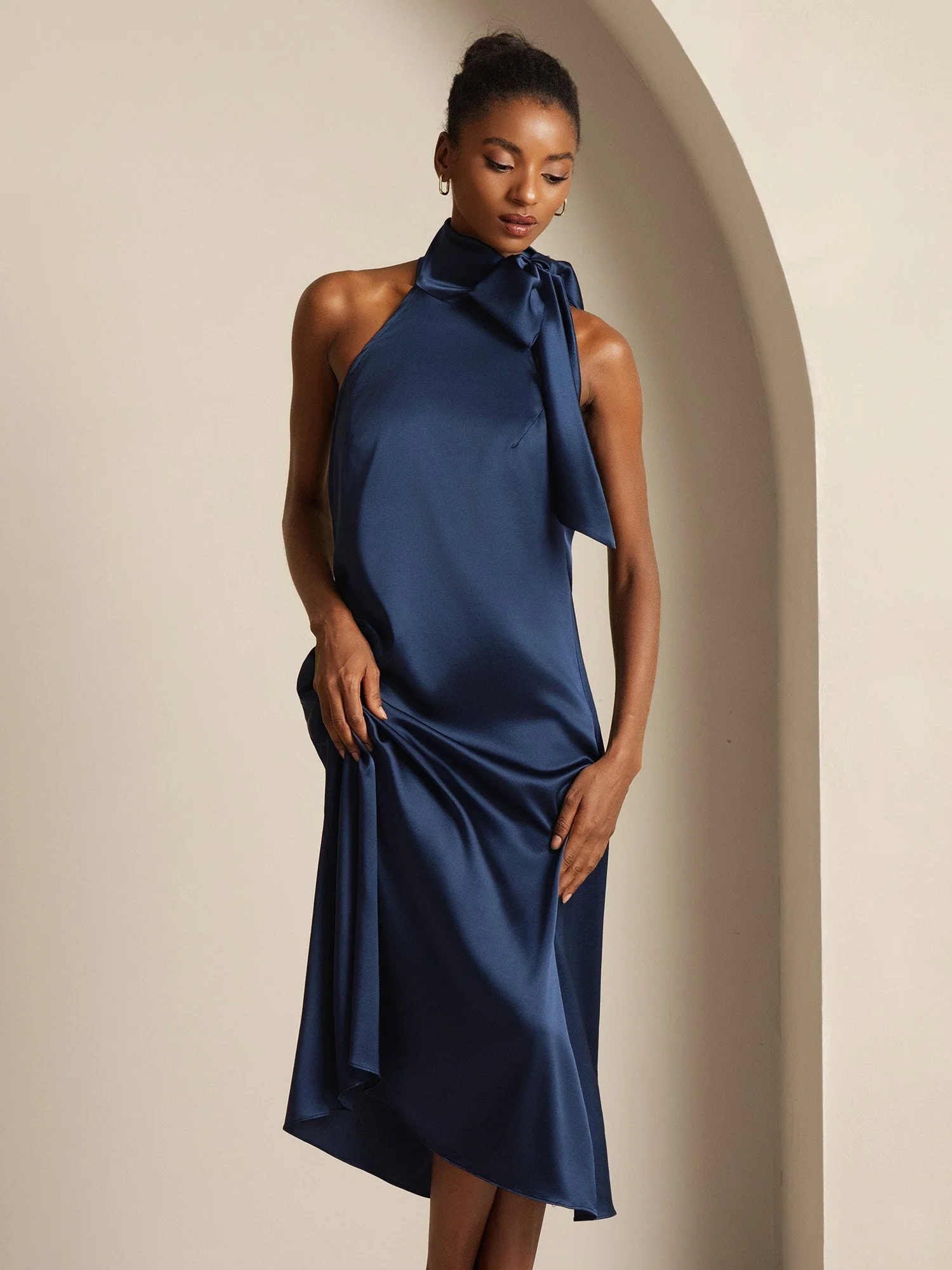 19Momme Silk Sleeveless Tie Neck Midi Dress - Image 7