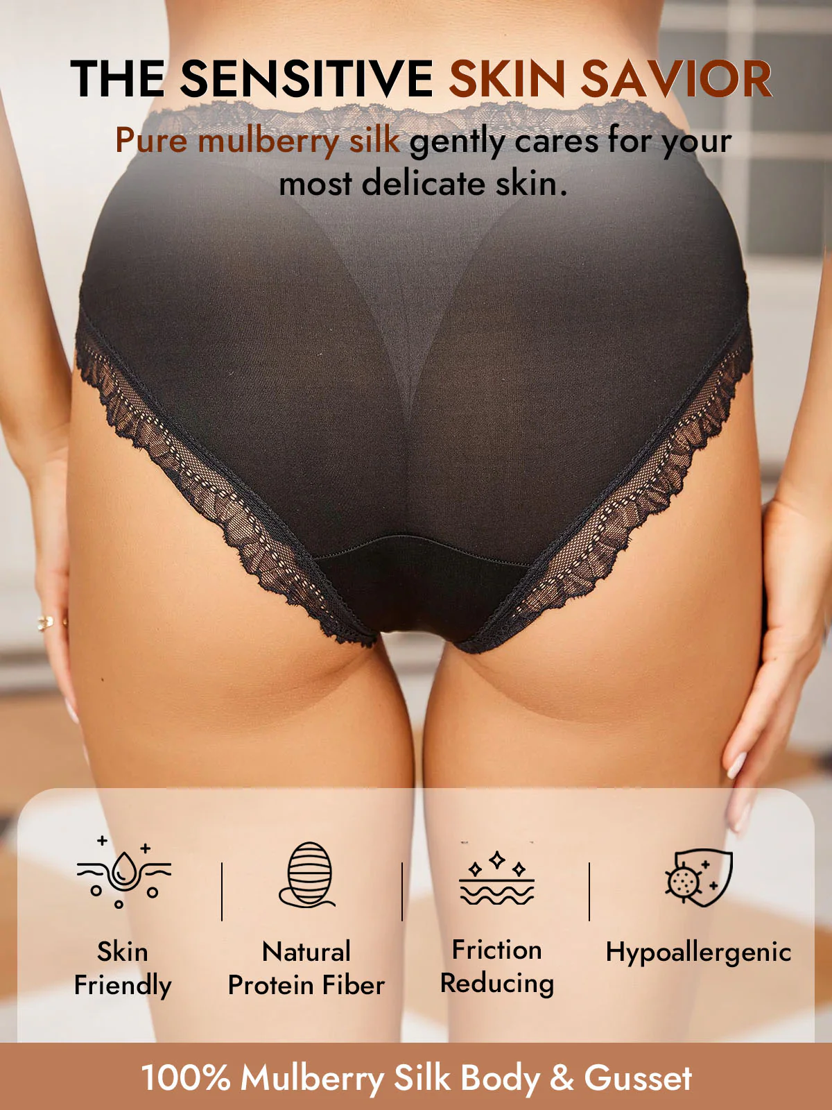100% Mulberry Silk Lace Trim Bikini Panty with Bow Design - Image 12