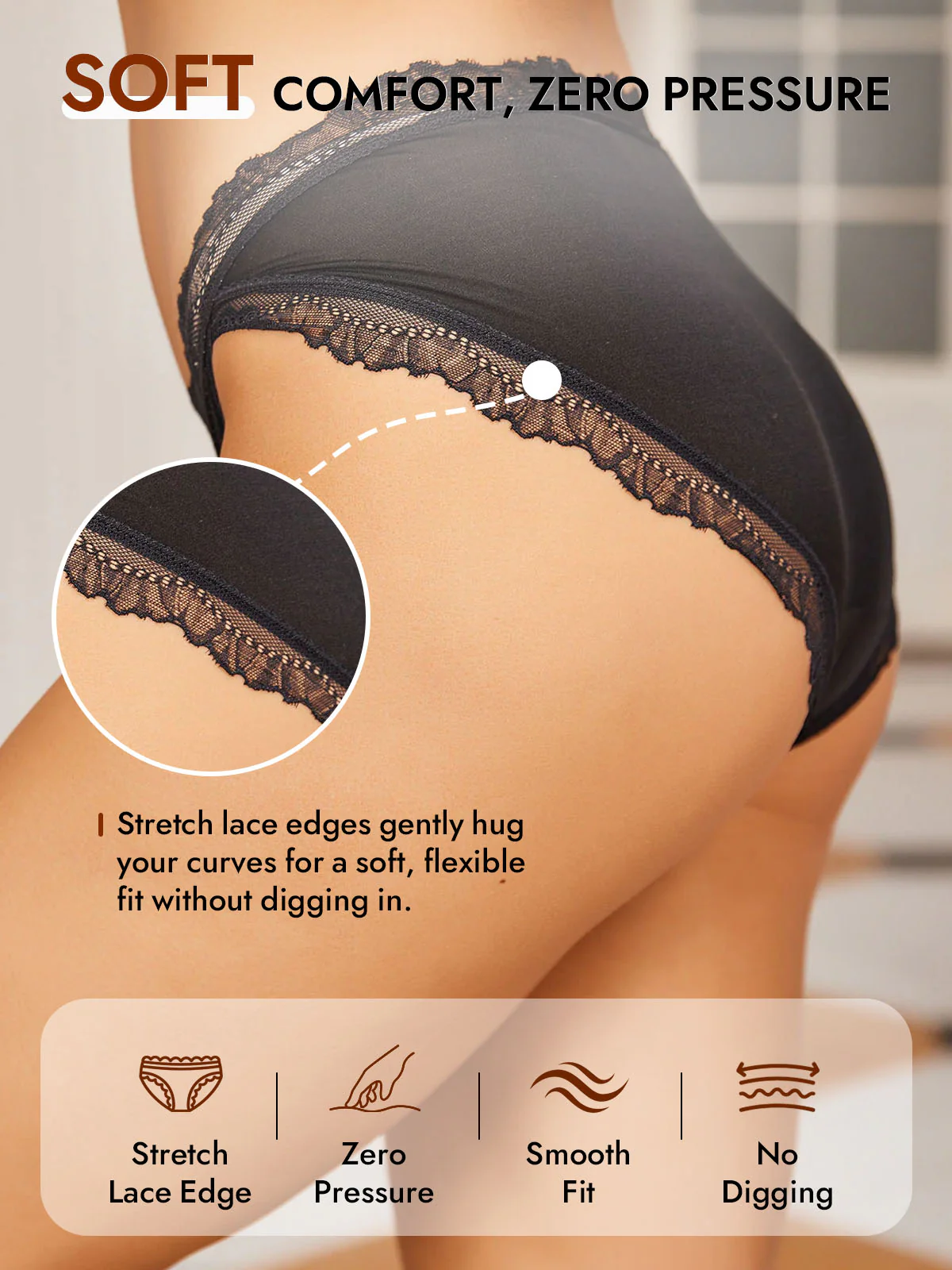 100% Mulberry Silk Lace Trim Bikini Panty with Bow Design - Image 14