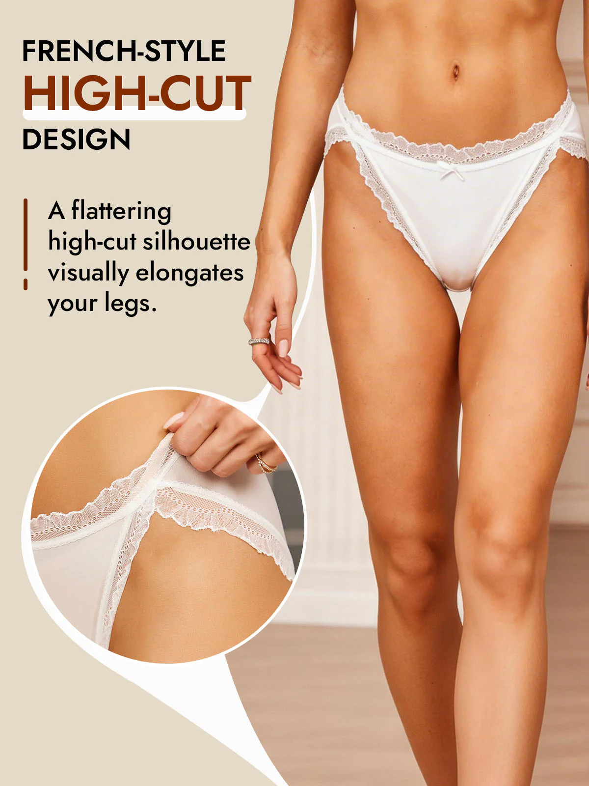 100% Mulberry Silk Lace Trim Bikini Panty with Bow Design - Image 23