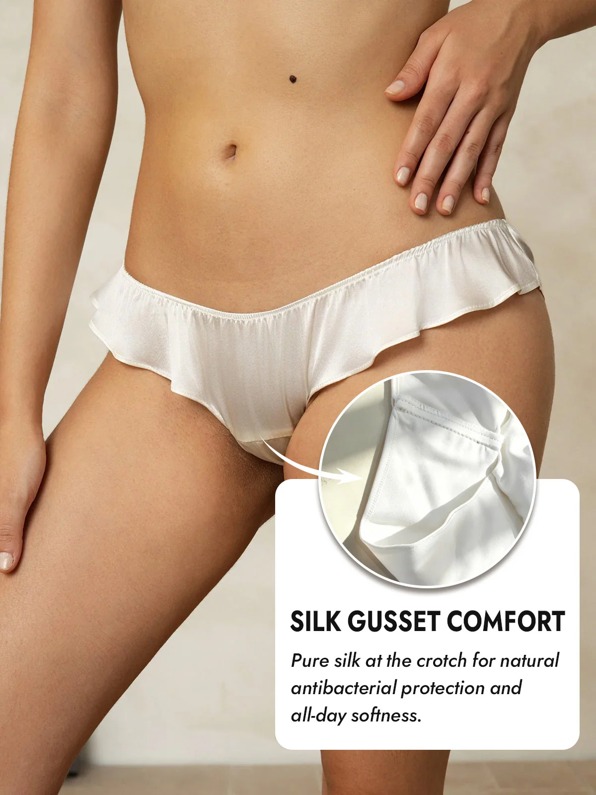 100% Mulberry Silk Low-Rise Ruffle Trim Panty - Image 31