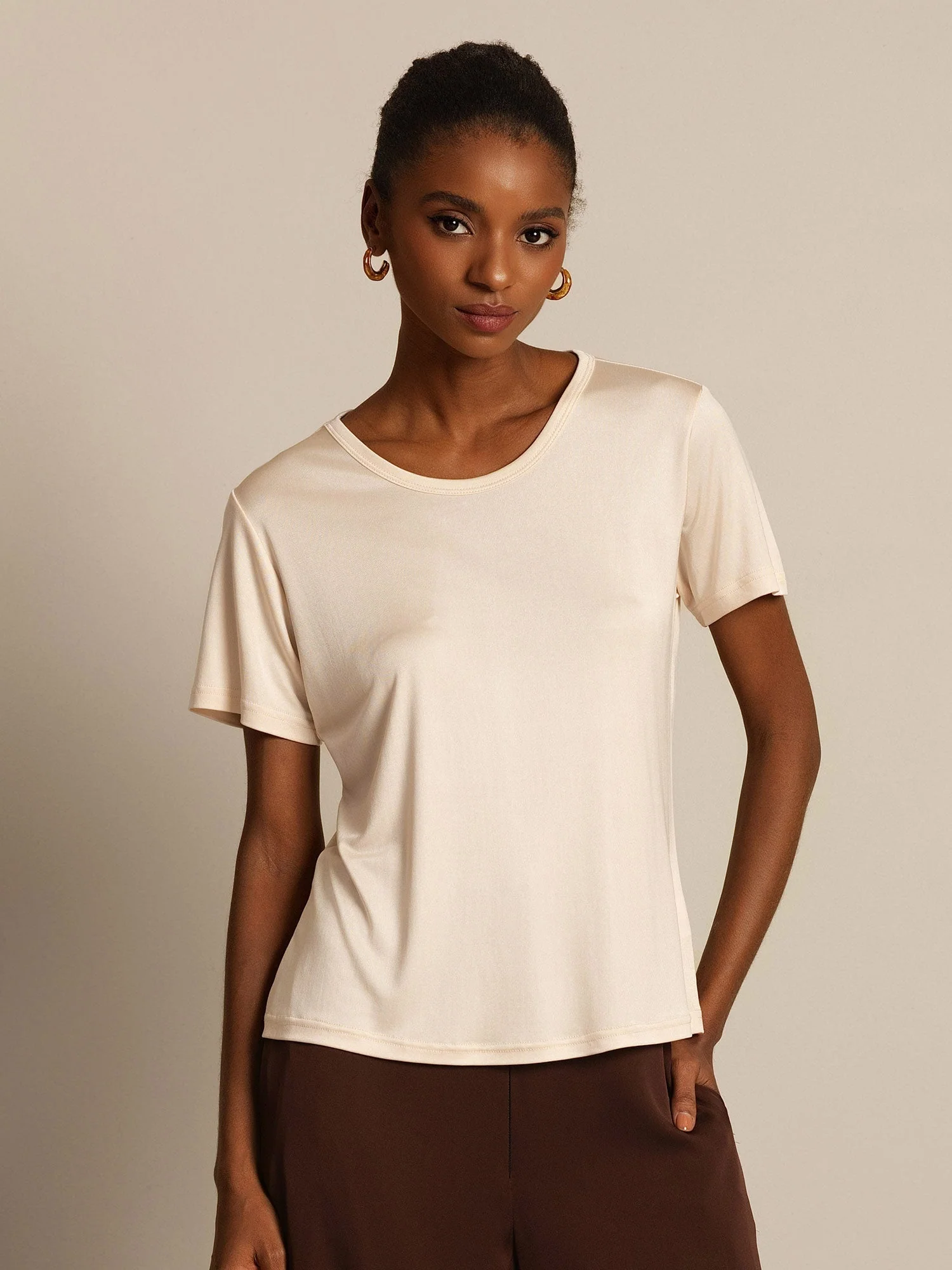 100% Mulberry Silk Short Sleeve Women's T-Shirt - Image 28
