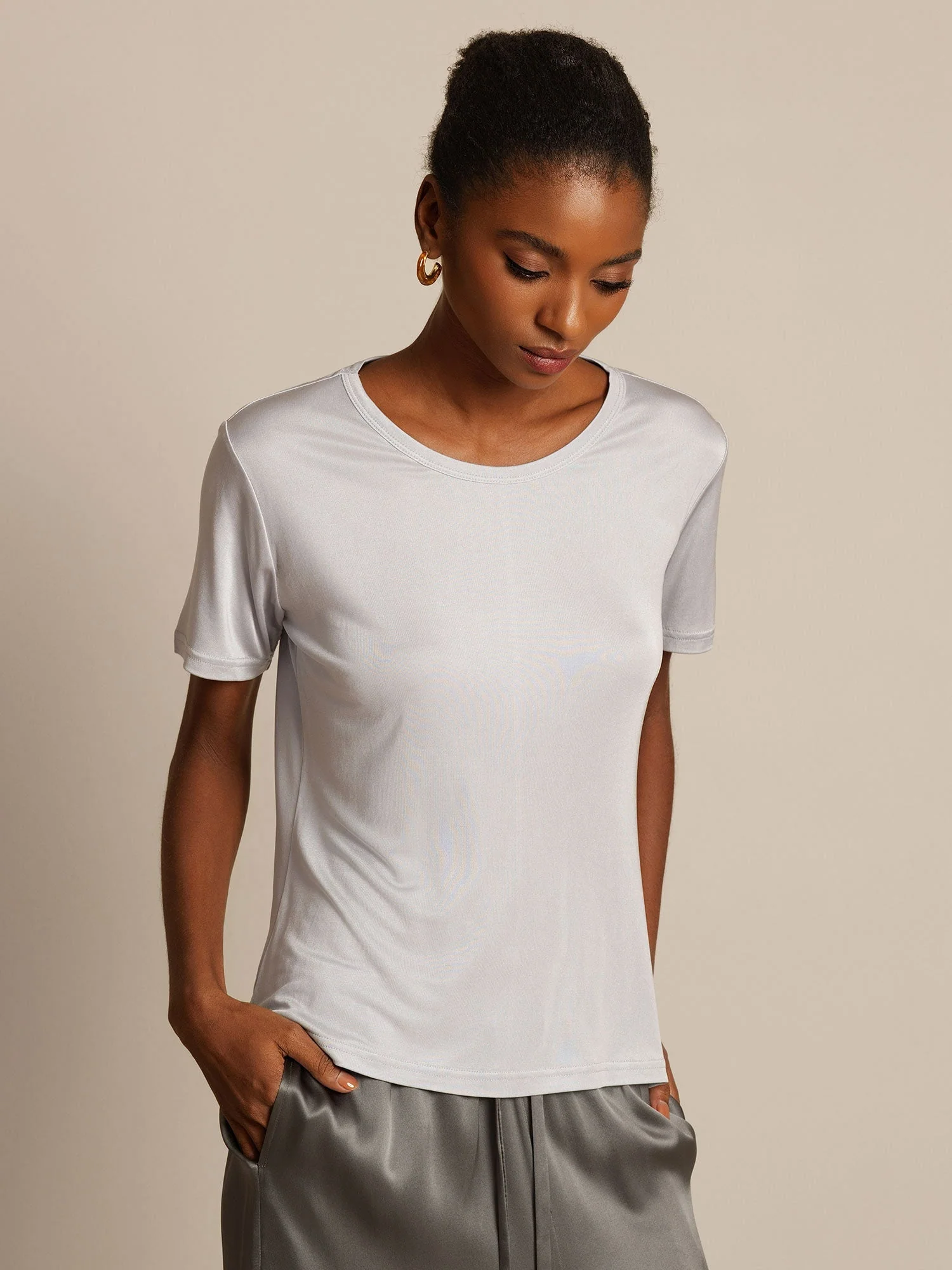 100% Mulberry Silk Short Sleeve Women's T-Shirt - Image 3