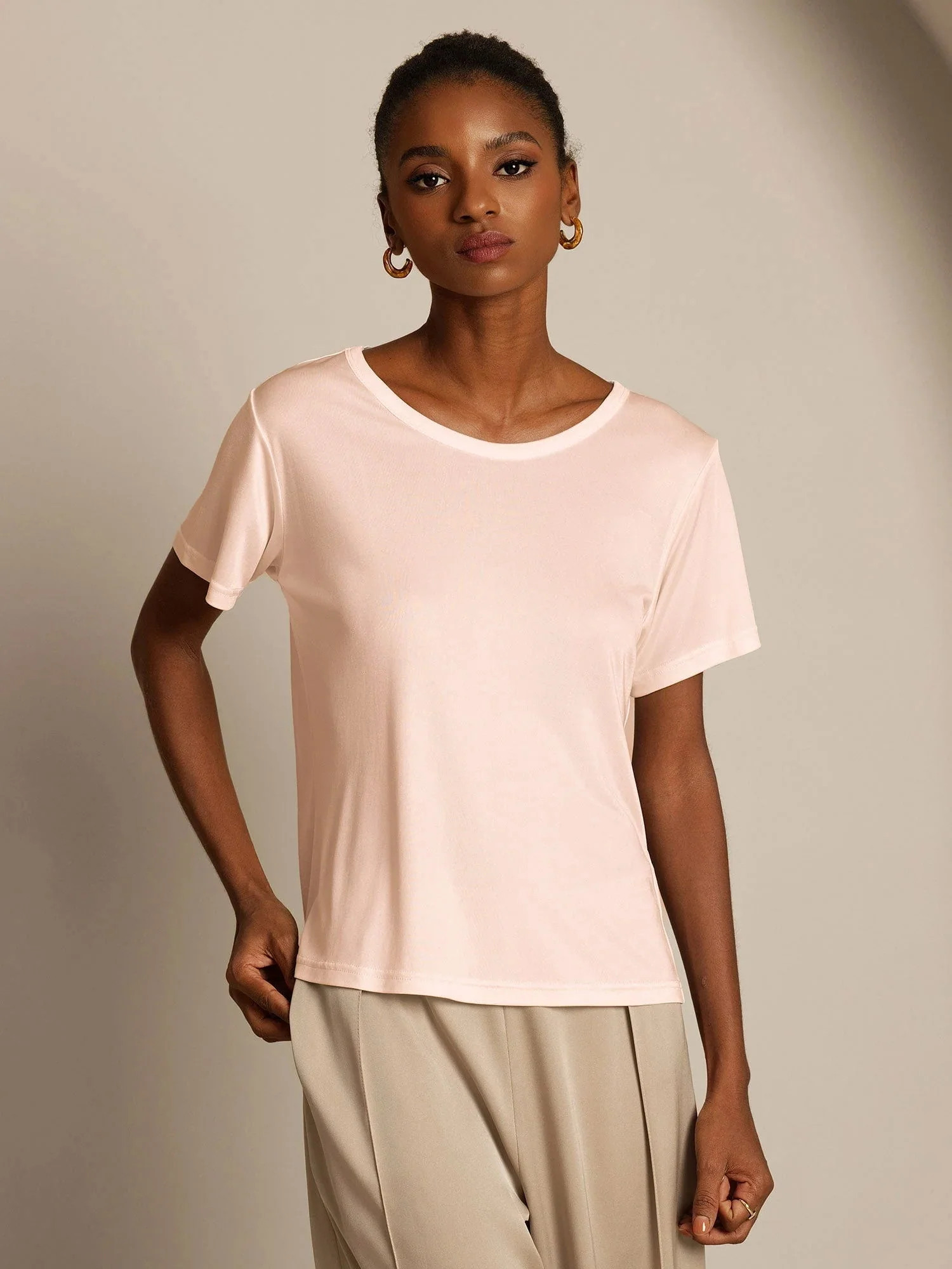 100% Mulberry Silk Short Sleeve Women's T-Shirt - Image 30