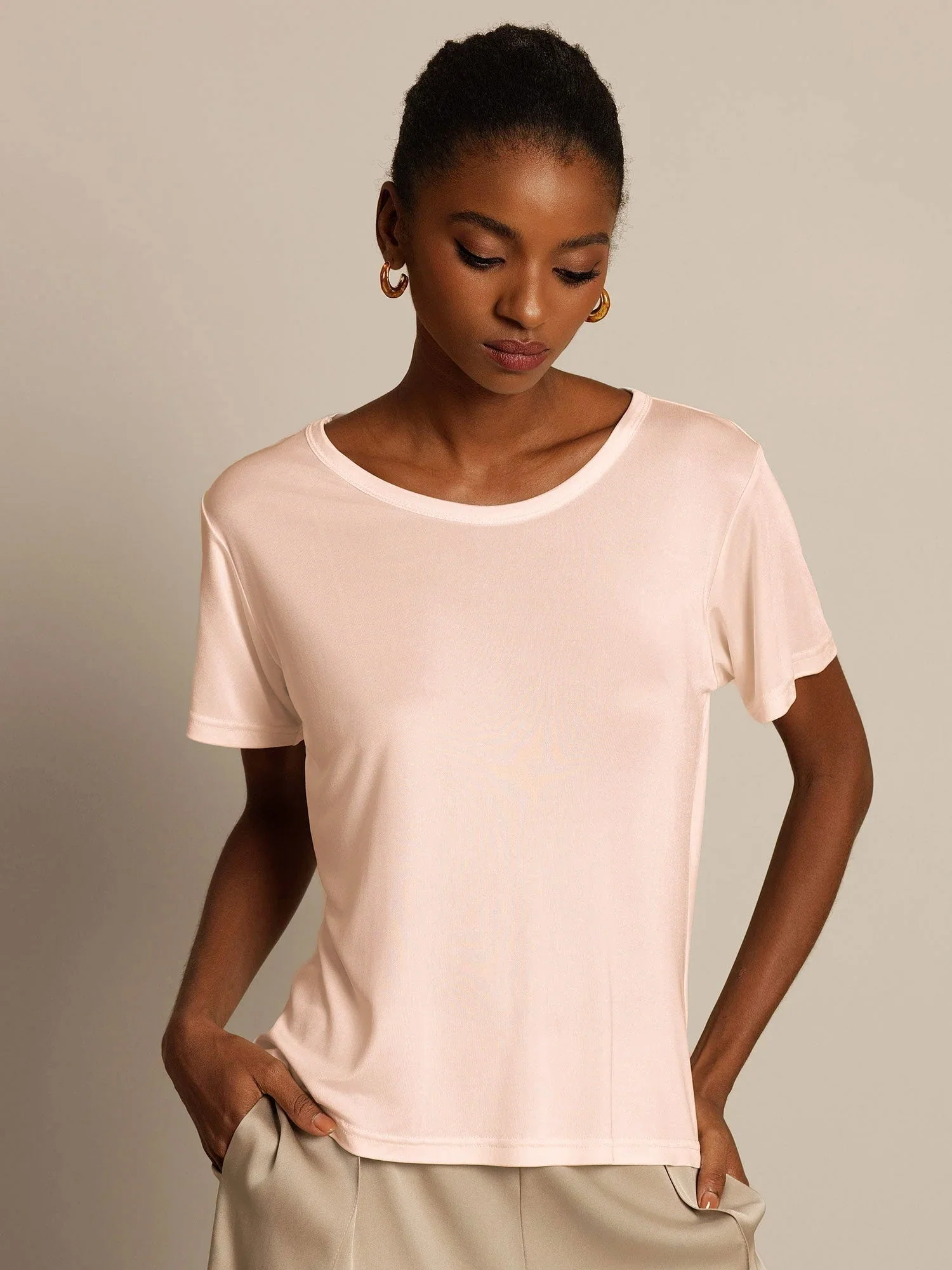100% Mulberry Silk Short Sleeve Women's T-Shirt - Image 32