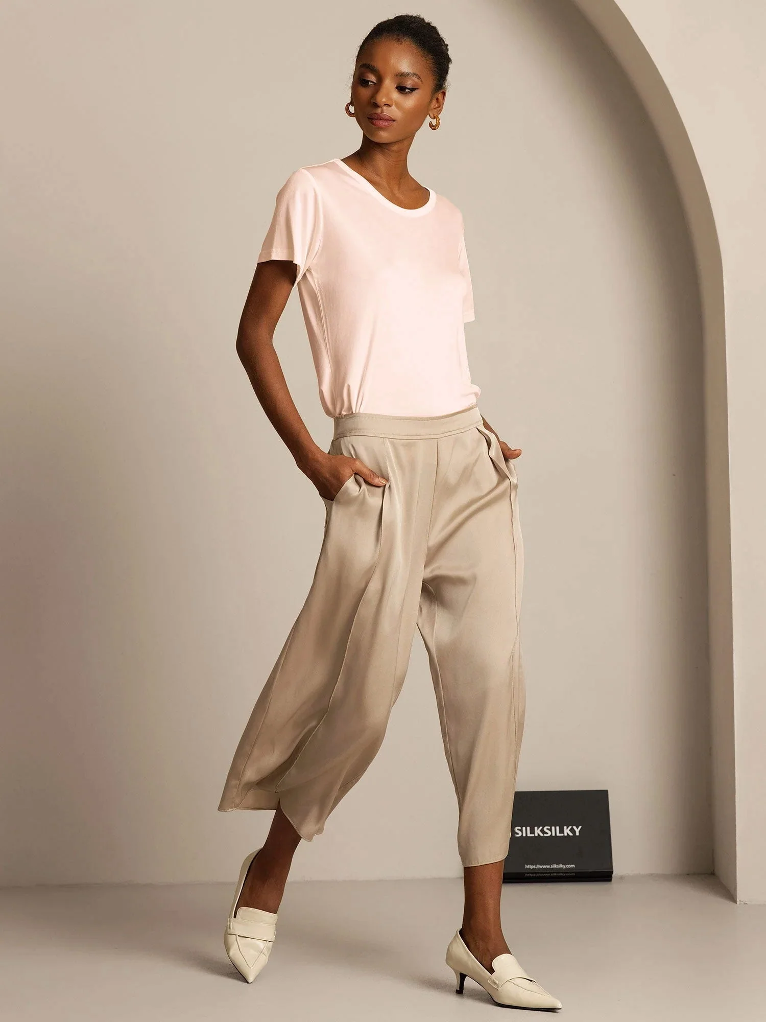 100% Mulberry Silk Short Sleeve Women's T-Shirt - Image 35
