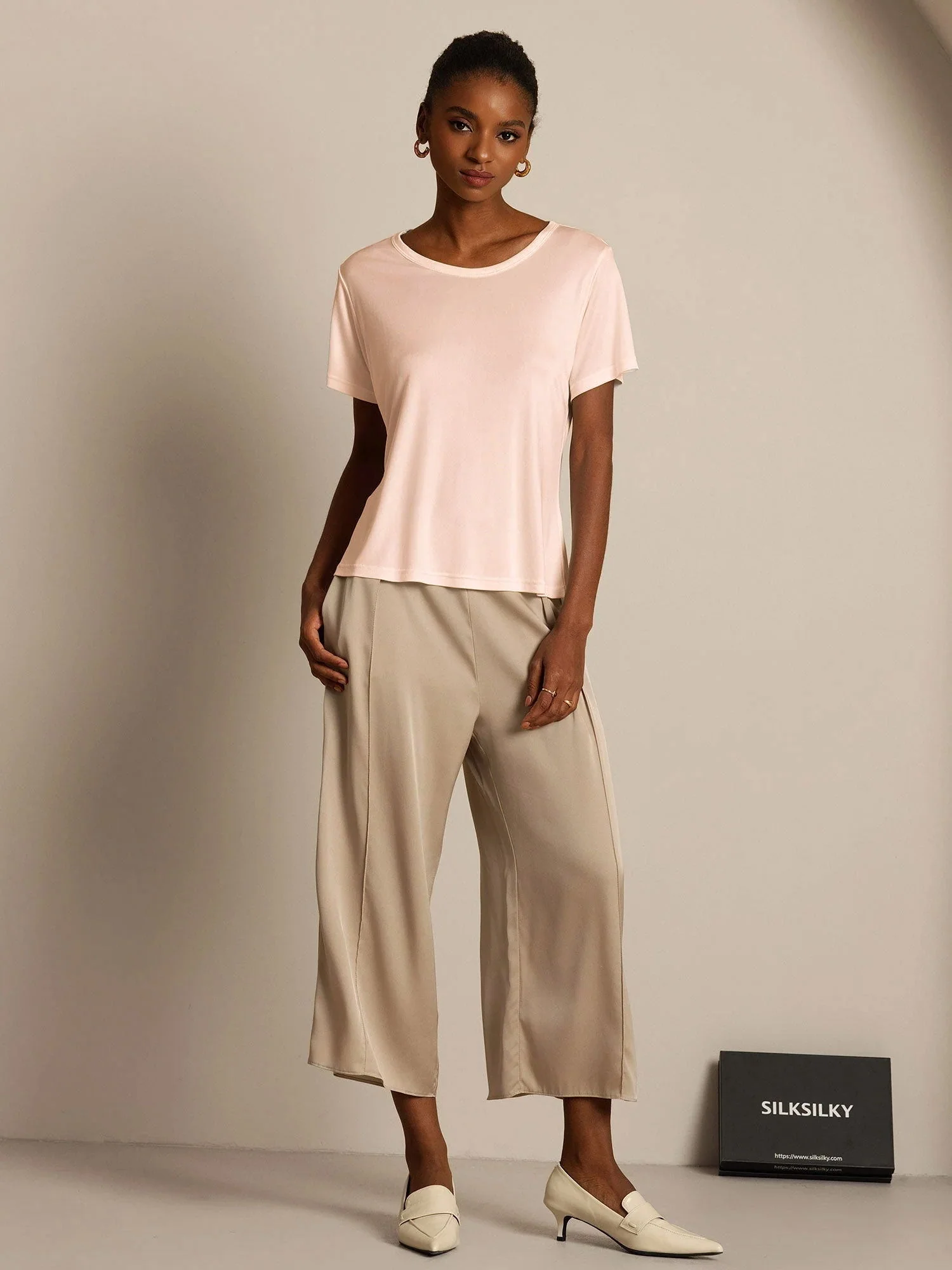 100% Mulberry Silk Short Sleeve Women's T-Shirt - Image 36