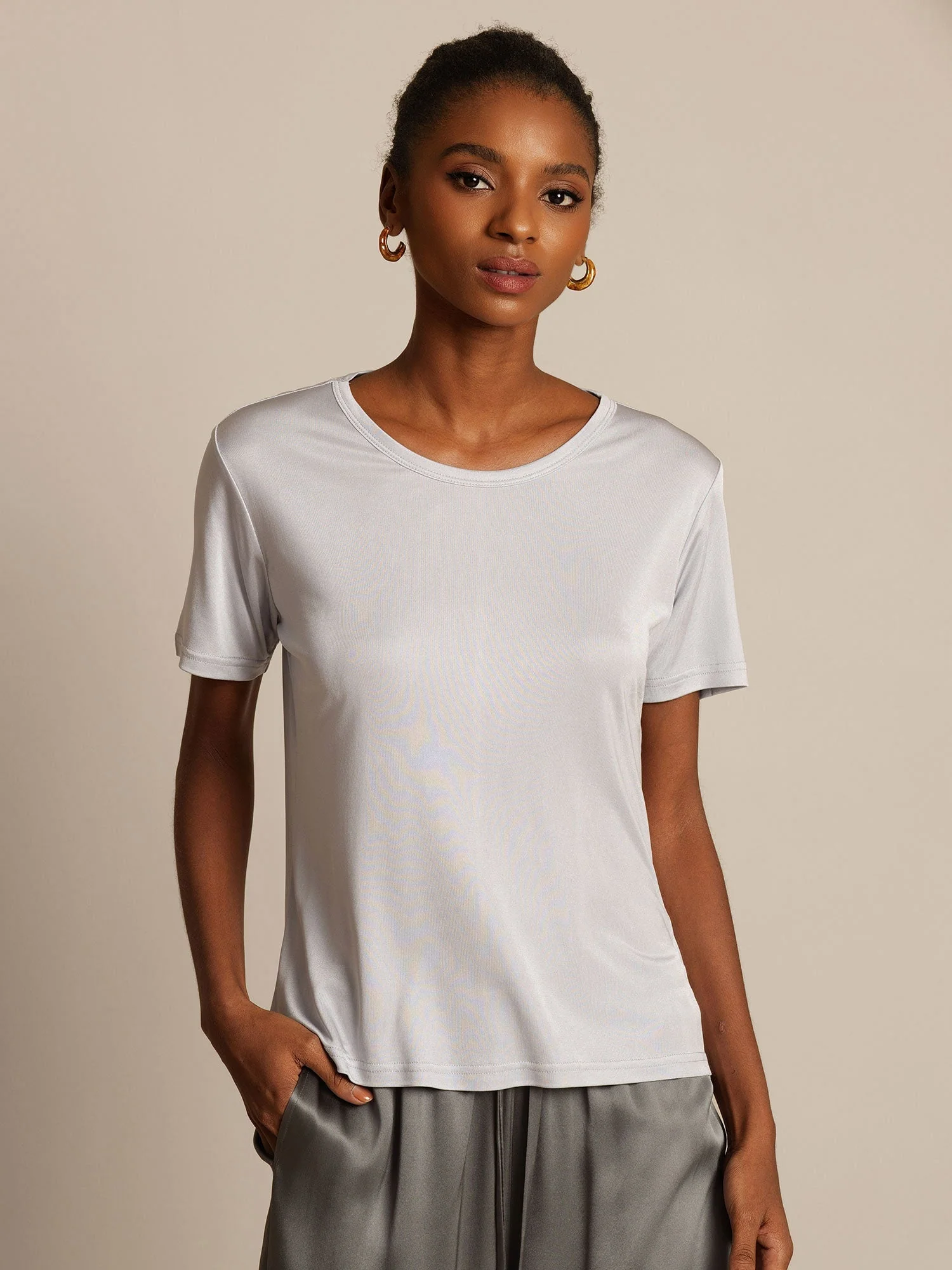 100% Mulberry Silk Short Sleeve Women's T-Shirt - Image 5