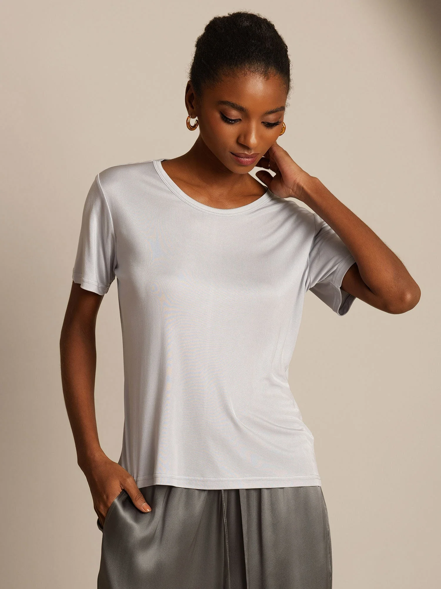 100% Mulberry Silk Short Sleeve Women's T-Shirt - Image 6