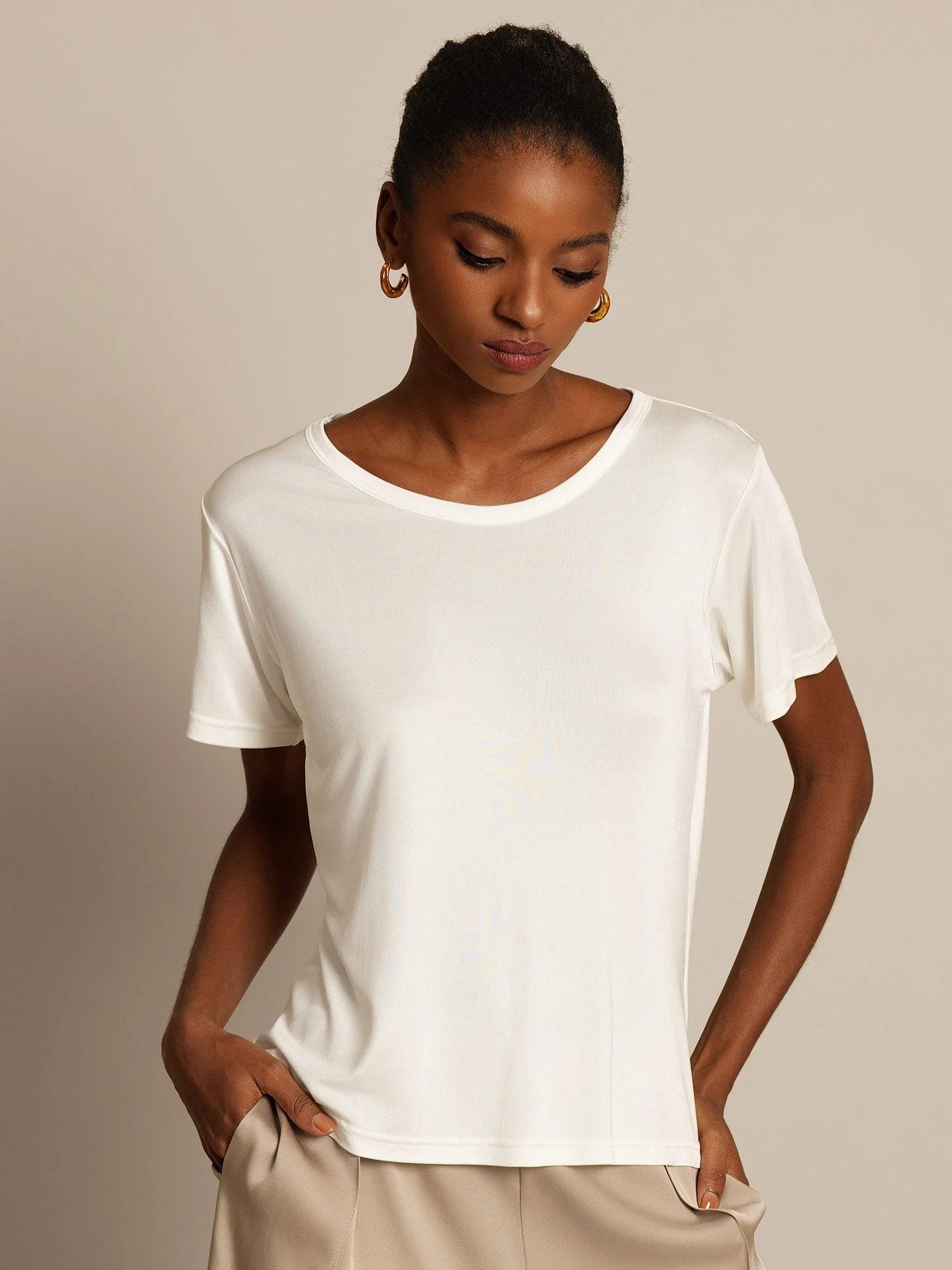 100% Mulberry Silk Short Sleeve Women's T-Shirt - Image 8