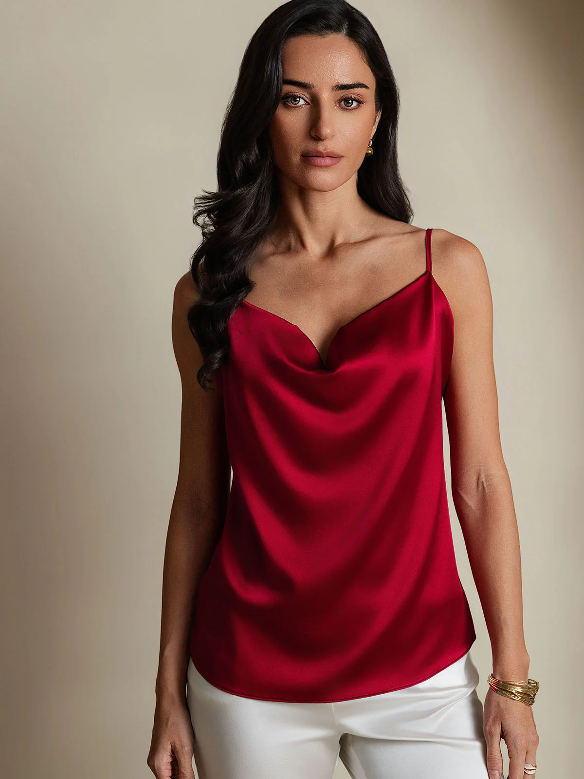 19Momme Silk Spaghetti Strap Cowl Neck Camisoles Top - Image 24