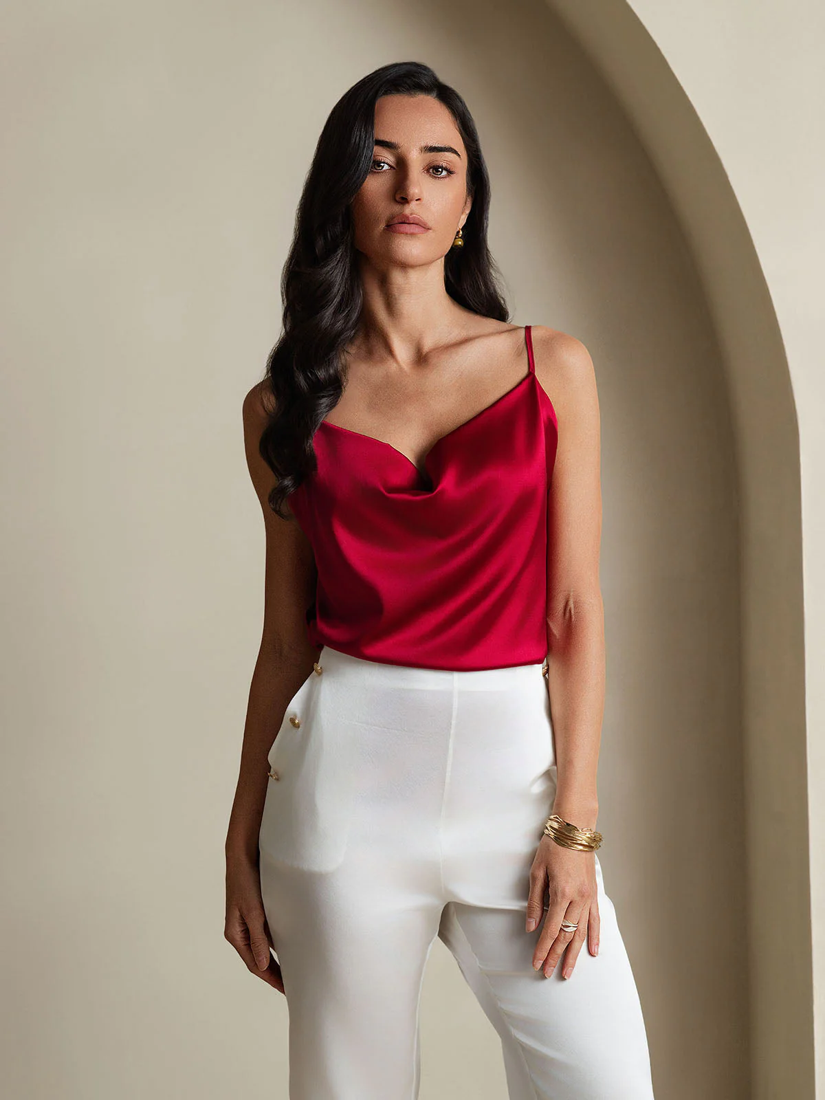 19Momme Silk Spaghetti Strap Cowl Neck Camisoles Top - Image 28