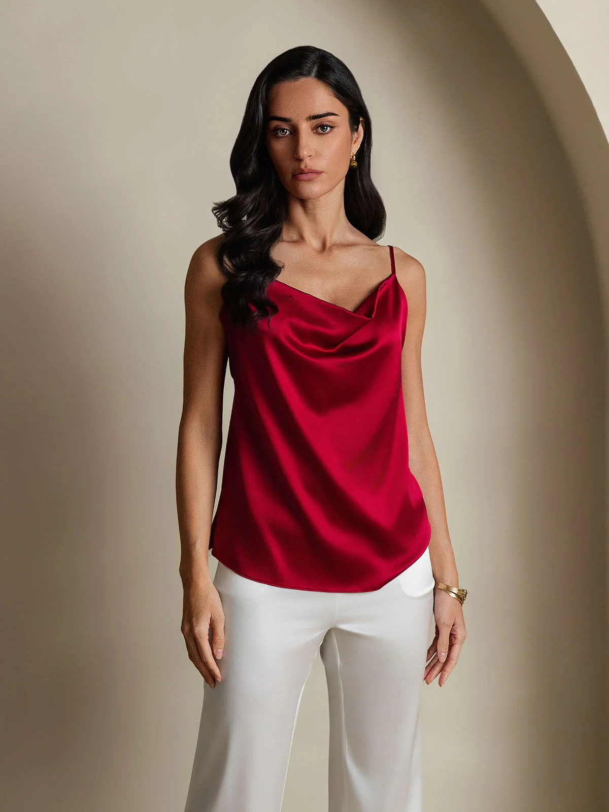 19Momme Silk Spaghetti Strap Cowl Neck Camisoles Top - Image 29