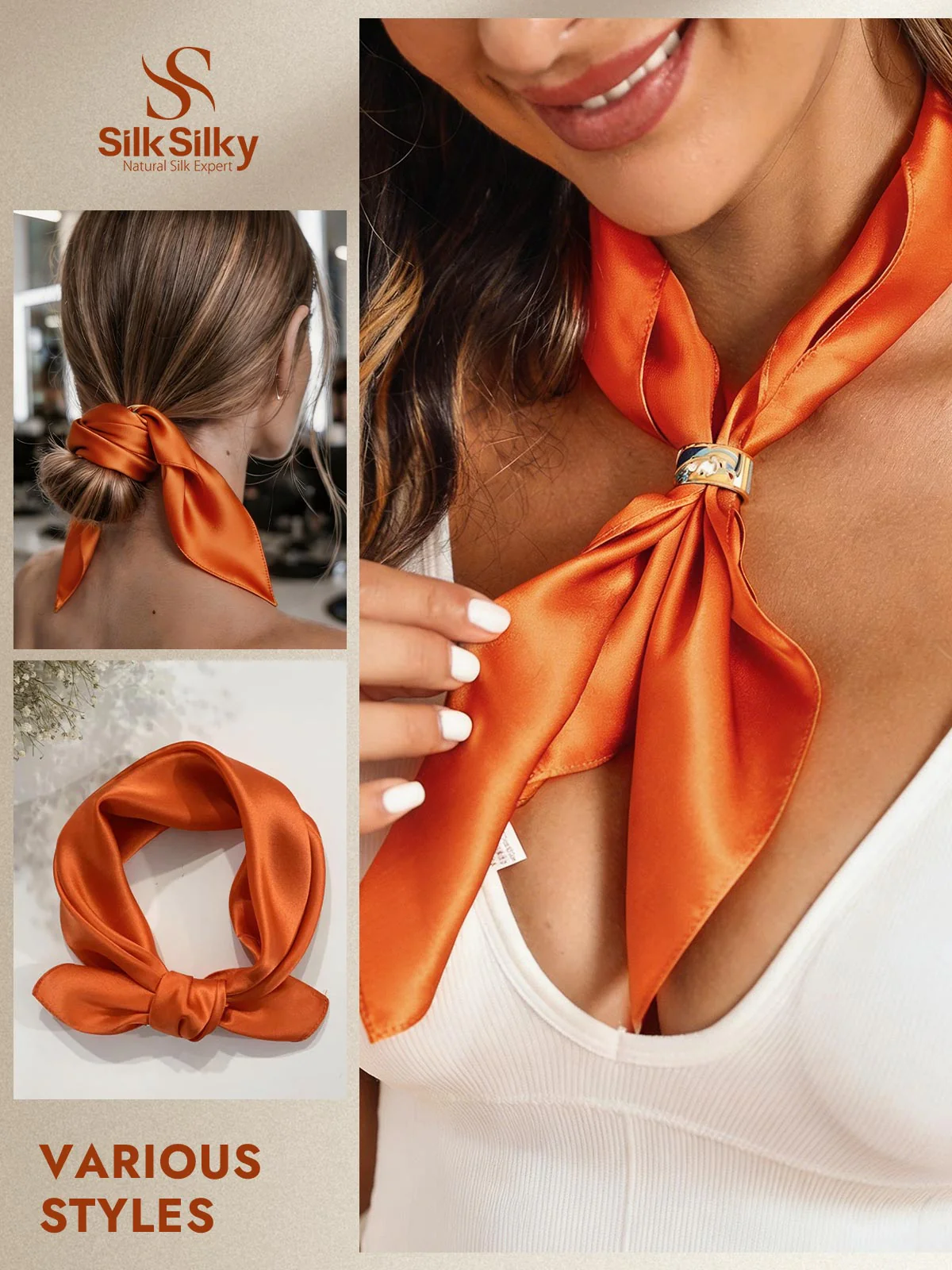 100% Mulberry Silk Square Scarf 53x53cm/21 - Image 17