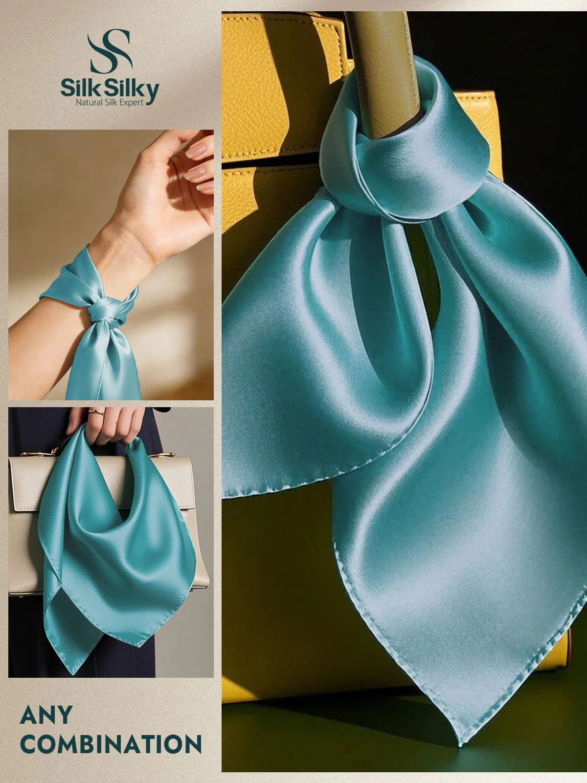 100% Mulberry Silk Square Scarf 53x53cm/21 - Image 38