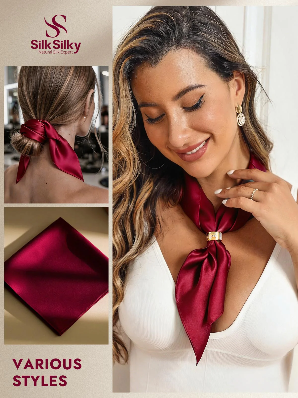 100% Mulberry Silk Square Scarf 53x53cm/21 - Image 52