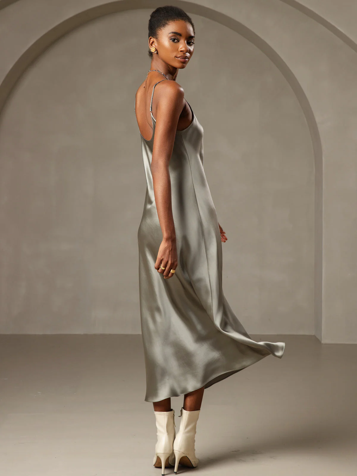 100% Mulberry Silk Spaghetti Strap Midi Long Dress - Image 21