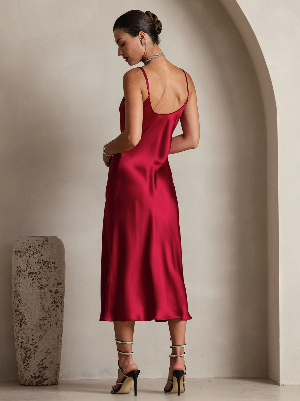 100% Mulberry Silk Spaghetti Strap Midi Long Dress - Image 27