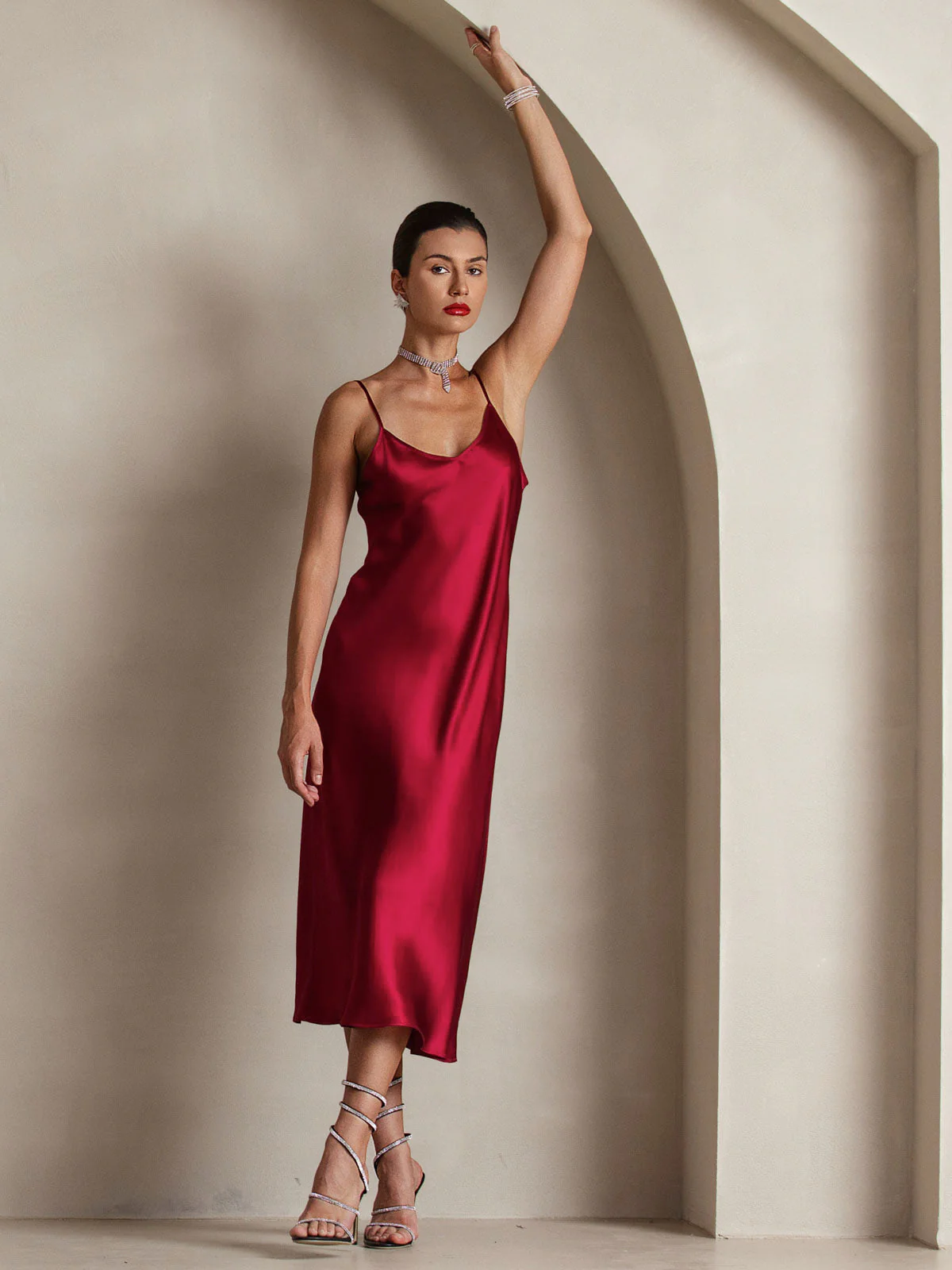 100% Mulberry Silk Spaghetti Strap Midi Long Dress - Image 32