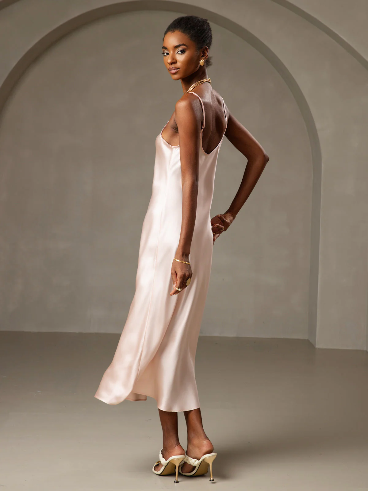 100% Mulberry Silk Spaghetti Strap Midi Long Dress - Image 46