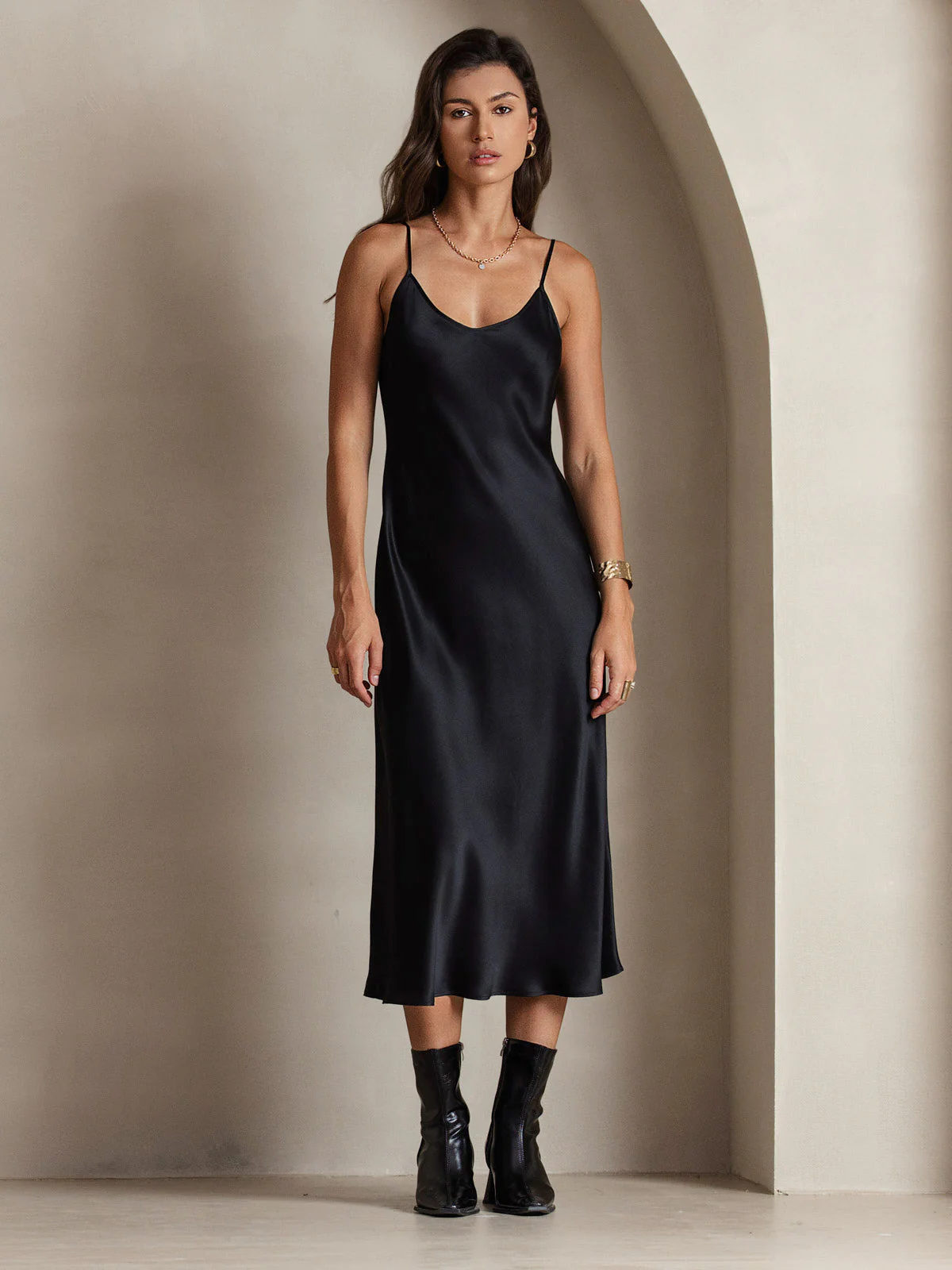100% Mulberry Silk Spaghetti Strap Midi Long Dress - Image 5