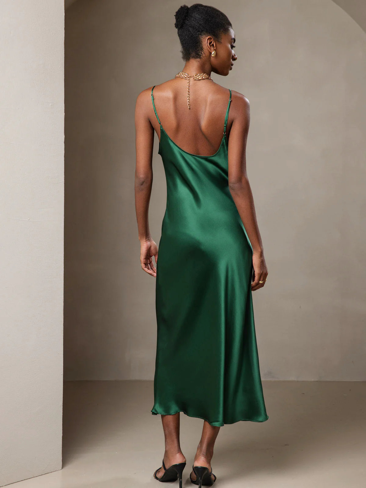 100% Mulberry Silk Spaghetti Strap Midi Long Dress - Image 51