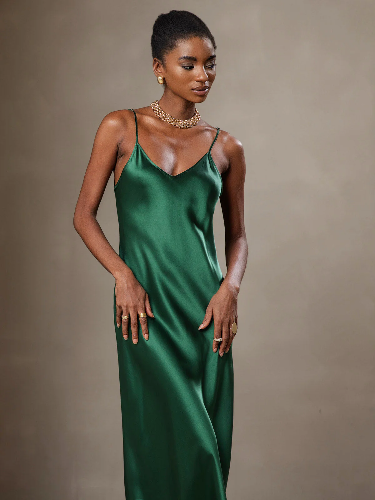 100% Mulberry Silk Spaghetti Strap Midi Long Dress - Image 52