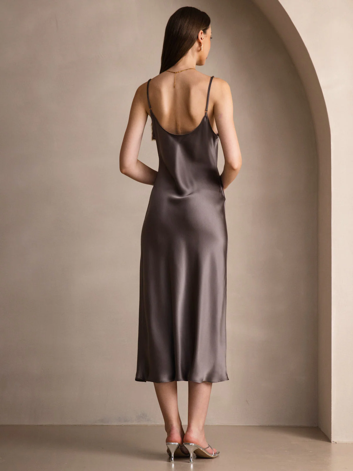 100% Mulberry Silk Spaghetti Strap Midi Long Dress - Image 62