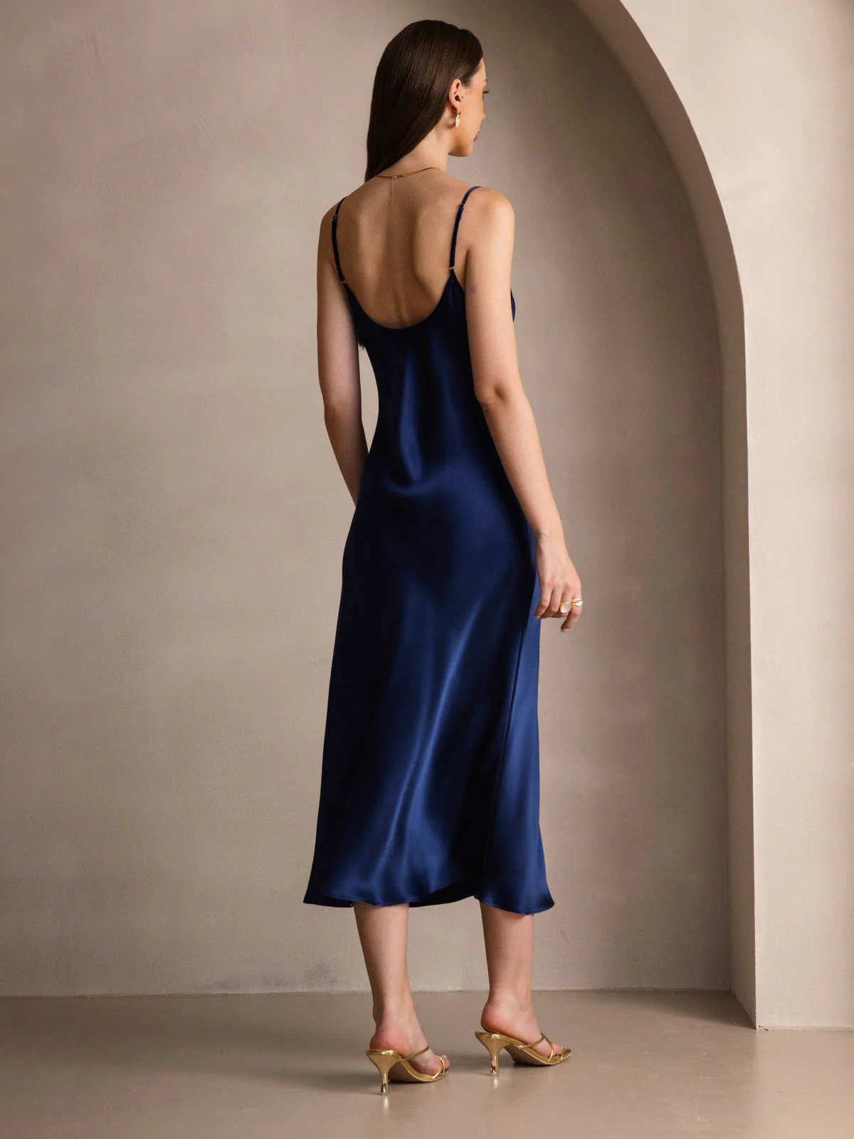 100% Mulberry Silk Spaghetti Strap Midi Long Dress - Image 83