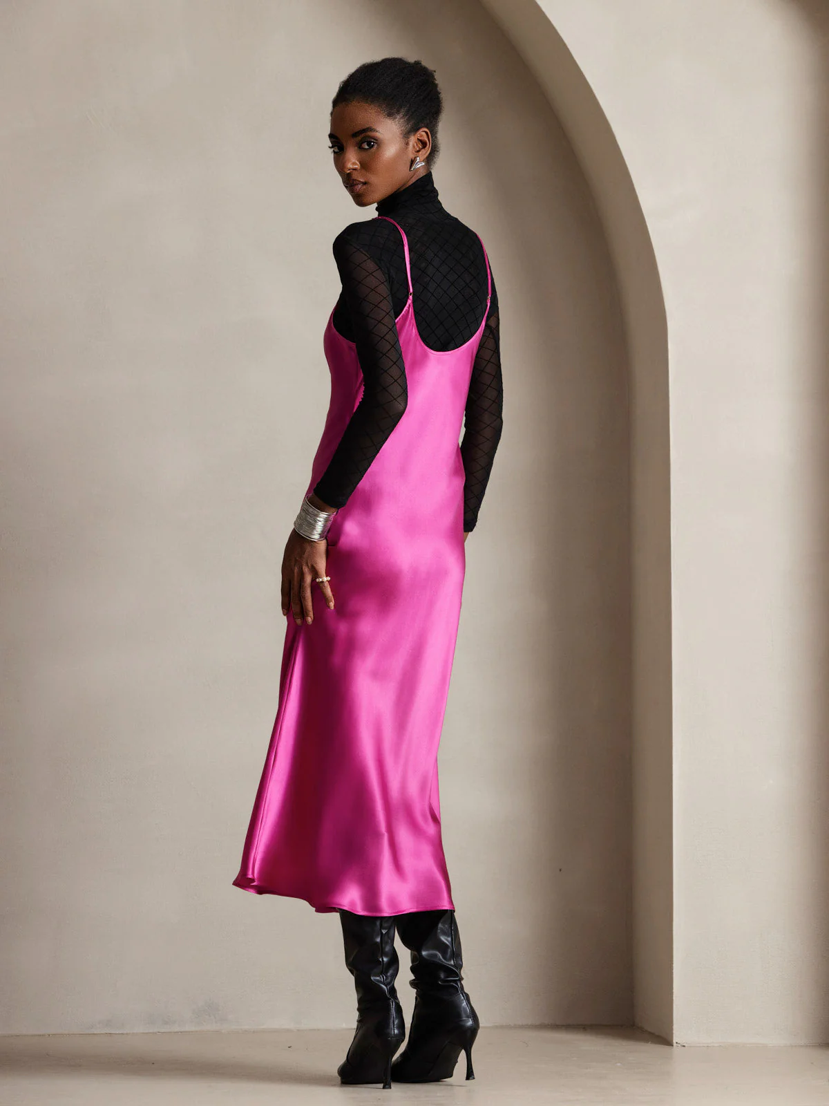 100% Mulberry Silk Spaghetti Strap Midi Long Dress - Image 88