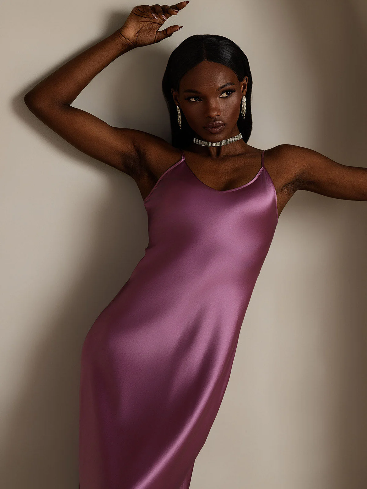 100% Mulberry Silk Spaghetti Strap V Neck Midi Dress - Image 74