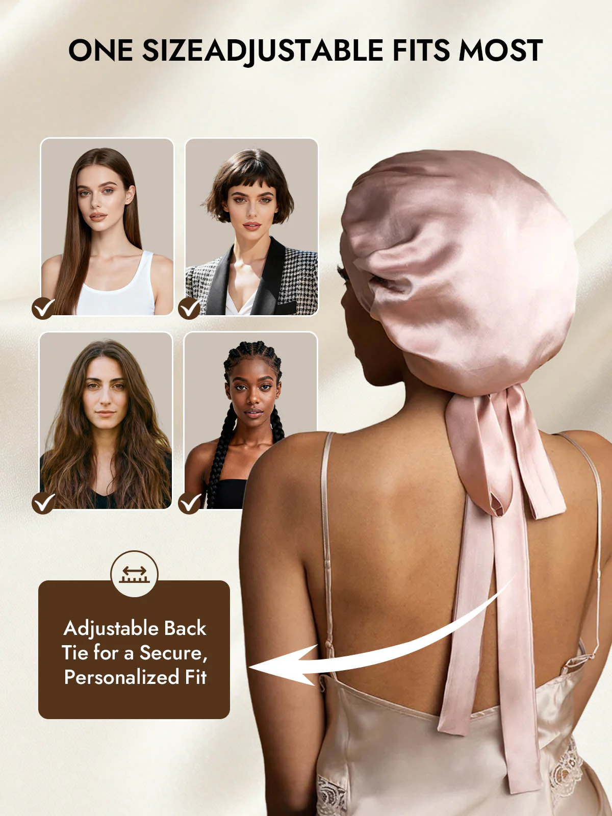 Women's 100% Mulberry Silk Bonnet with Long Ribbons - Image 5